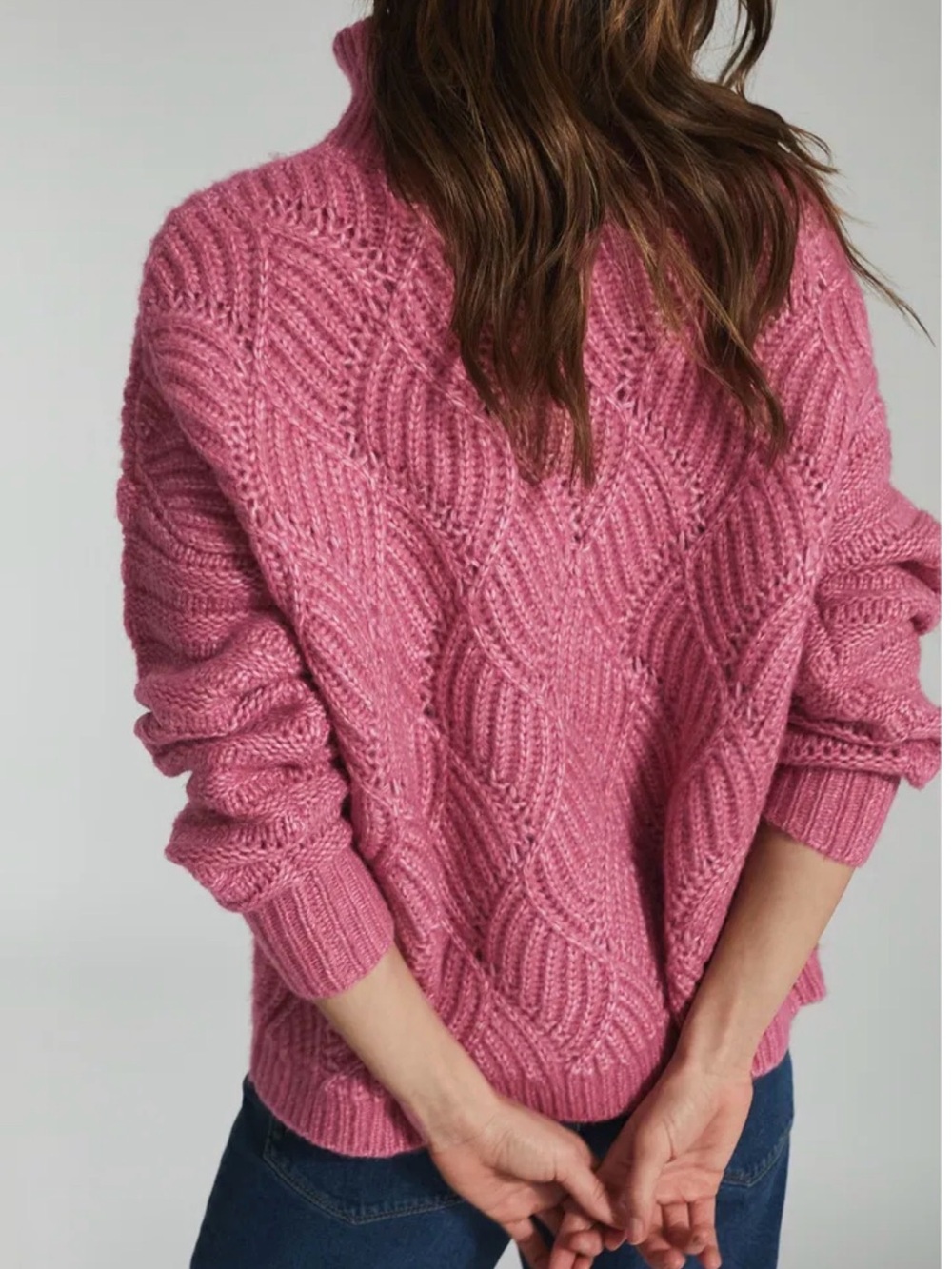 REISS Ola Sweater Womens M NWT Pink Oversized Cable Knit Wool Alpaca Turtleneck - Picture 5 of 14